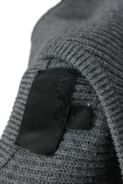 Intermix Unisex Pullover Sweater Gray Cotton Silk Tie Neck Long Sleeve Size S