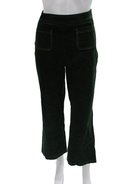 Alexa Chung Women Green Cropped Cotton Pants Drawstring Inseam 25in Size 10