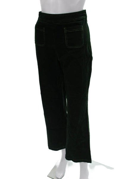 Alexa Chung Women Green Cropped Cotton Pants Drawstring Inseam 25in Size 10