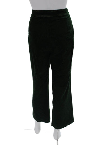 Alexa Chung Women Green Cropped Cotton Pants Drawstring Inseam 25in Size 10