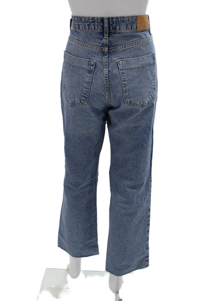 Zara Womens Polka Dot High Waist Cropped Mom Jeans Blue Size 28