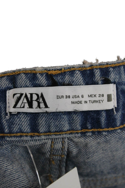 Zara Womens Polka Dot High Waist Cropped Mom Jeans Blue Size 28