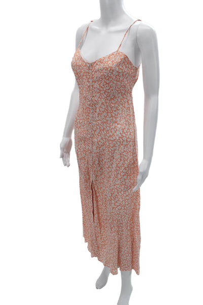 Flynn Skye Women Orange Floral Slip Dress Long Sleeveless Rayon Size S