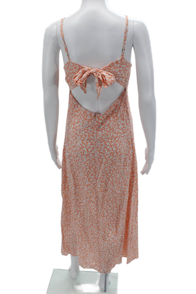 Flynn Skye Women Orange Floral Slip Dress Long Sleeveless Rayon Size S