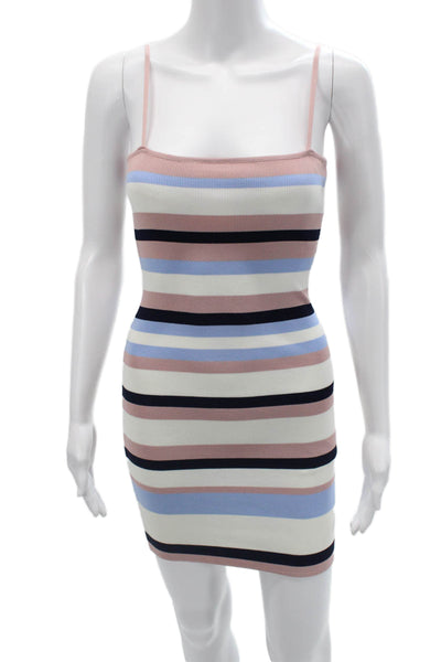 Seek The Label Womens Striped Bodycon Tank Mini Dress Black Square Neck Size S