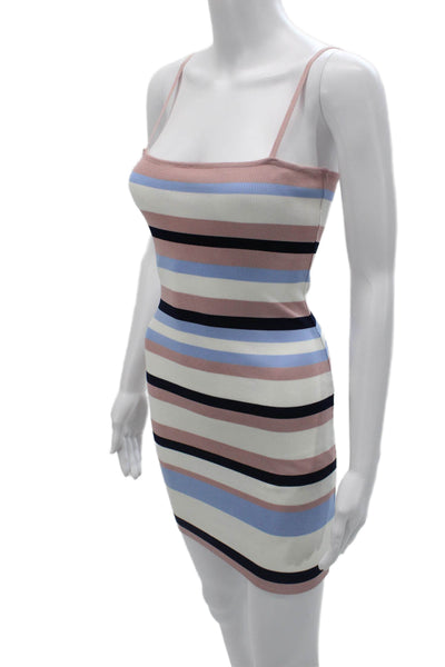 Seek The Label Womens Striped Bodycon Tank Mini Dress Black Square Neck Size S