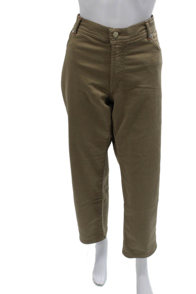 Pescarolo Unisex Brown Cropped Ankle Khakis Button 98% Cotton Size 56