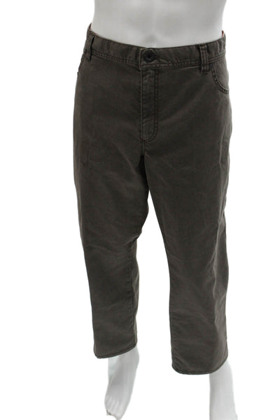 Alberto Mens Cropped Chino Pants Brown Button Cotton Size 40