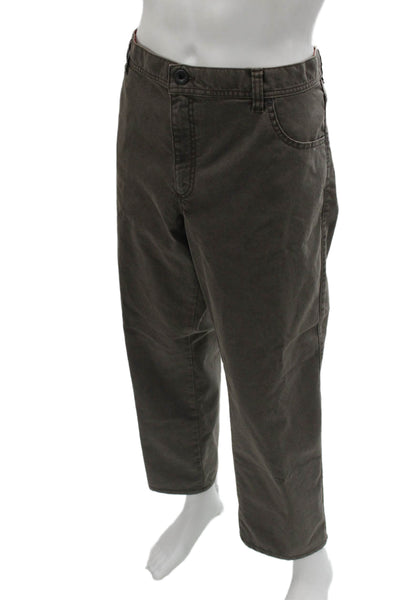 Alberto Mens Cropped Chino Pants Brown Button Cotton Size 40