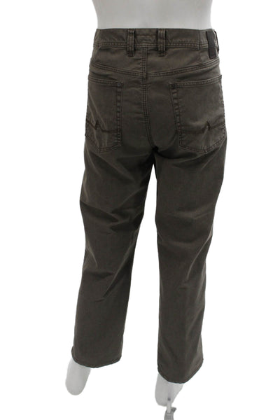 Alberto Mens Cropped Chino Pants Brown Button Cotton Size 40