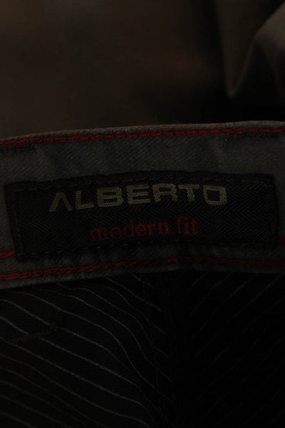 Alberto Mens Cropped Chino Pants Brown Button Cotton Size 40