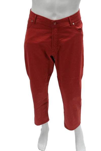 Pescarolo Mens Cropped Ankle Pants Red Cotton Silk Stretch Size 28
