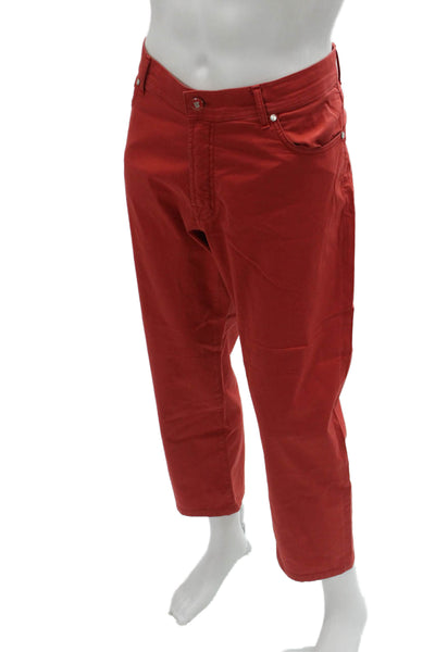 Pescarolo Mens Cropped Ankle Pants Red Cotton Silk Stretch Size 28