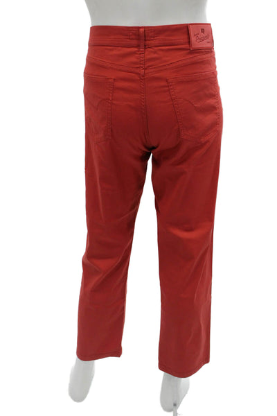 Pescarolo Mens Cropped Ankle Pants Red Cotton Silk Stretch Size 28