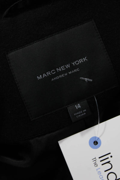Marc New York Women Parka Black Button Long Sleeve Wool Blend Size 14