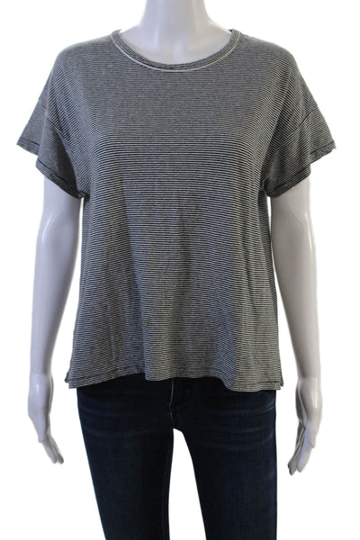 Rag & Bone Women Dark Gray Striped Crew Neck Basic T-Shirt Short Sleeve Size L
