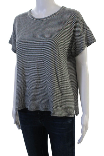 Rag & Bone Women Dark Gray Striped Crew Neck Basic T-Shirt Short Sleeve Size L