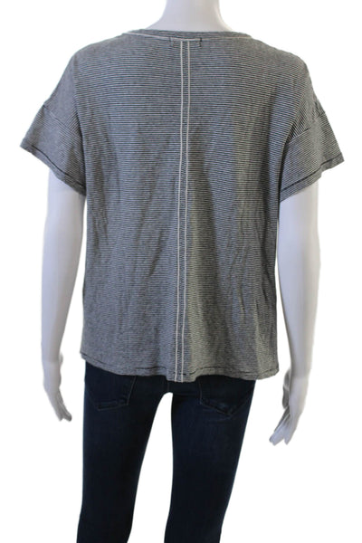 Rag & Bone Women Dark Gray Striped Crew Neck Basic T-Shirt Short Sleeve Size L