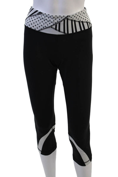 Lululemon Women Black Polka Dot Striped Capri Leggings Size 12