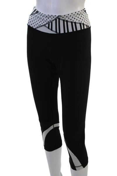 Lululemon Women Black Polka Dot Striped Capri Leggings Size 12