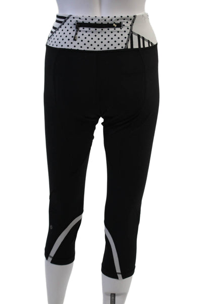 Lululemon Women Black Polka Dot Striped Capri Leggings Size 12