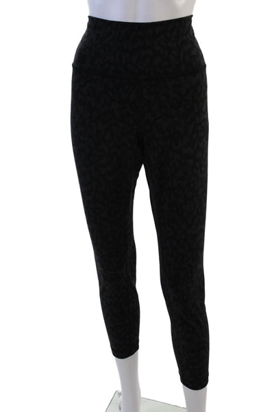 Lululemon Womens Ankle Leggings Black Leopard Nylon Blend Size 12