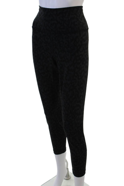 Lululemon Womens Ankle Leggings Black Leopard Nylon Blend Size 12