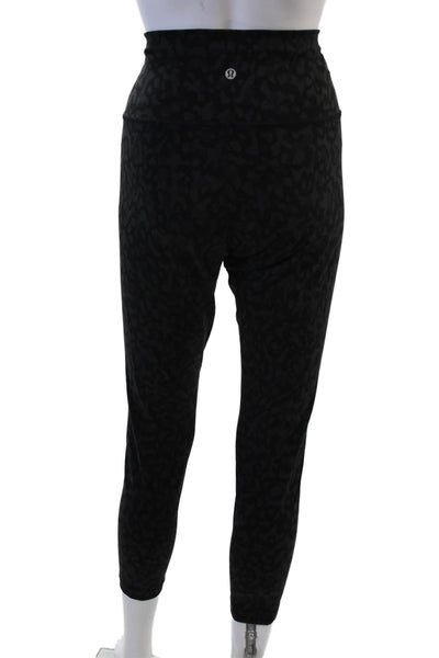 Lululemon Womens Ankle Leggings Black Leopard Nylon Blend Size 12