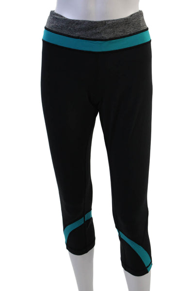 Lululemon Women Capri Leggings Black Blue Nylon Blend Zip Size 12