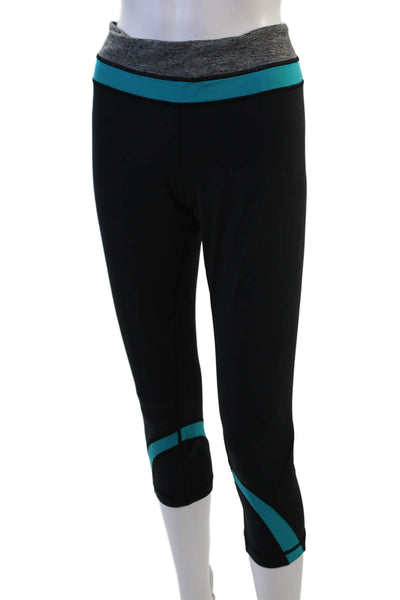 Lululemon Women Capri Leggings Black Blue Nylon Blend Zip Size 12
