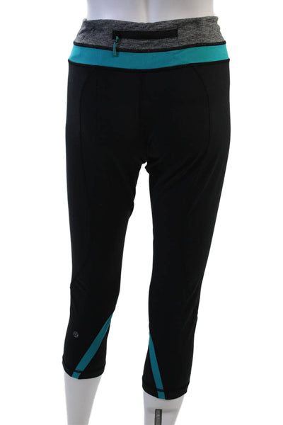 Lululemon Women Capri Leggings Black Blue Nylon Blend Zip Size 12
