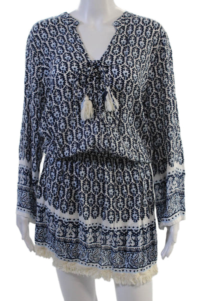 Cool Change Womens Dark Blue Geometric V-Neck Long Sleeve Jumpsuit Size L