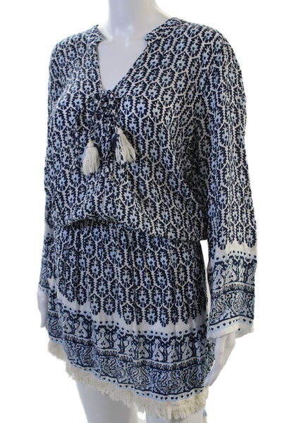 Cool Change Womens Dark Blue Geometric V-Neck Long Sleeve Jumpsuit Size L