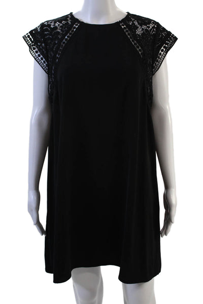 Zara Women Shift Dress Black Short Sleeve Crew Neck Button Size XL