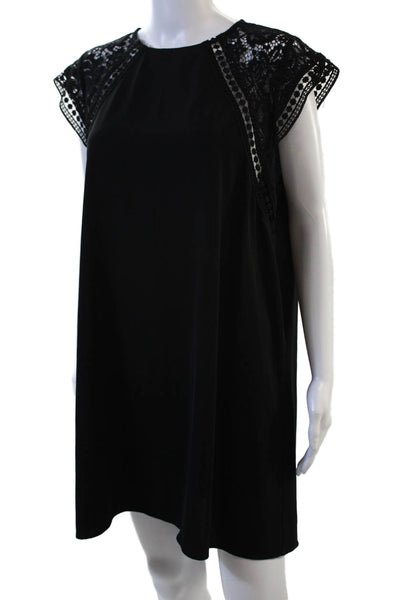 Zara Women Shift Dress Black Short Sleeve Crew Neck Button Size XL