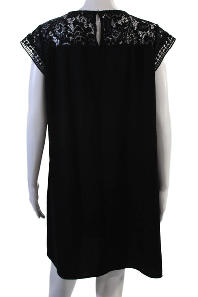 Zara Women Shift Dress Black Short Sleeve Crew Neck Button Size XL