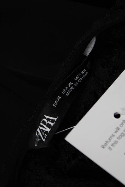 Zara Women Shift Dress Black Short Sleeve Crew Neck Button Size XL