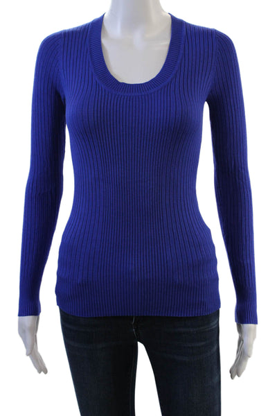 WOW Couture Unisex Pullover Sweater Blue Striped Long Sleeve Round Neck Size S