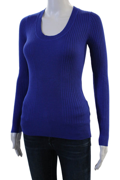 WOW Couture Unisex Pullover Sweater Blue Striped Long Sleeve Round Neck Size S