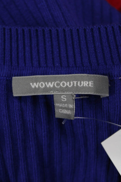 WOW Couture Unisex Pullover Sweater Blue Striped Long Sleeve Round Neck Size S