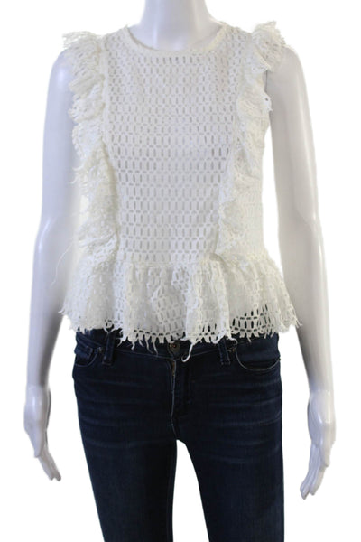 After Market Womens Bohemian Geometric Sleeveless Blouse White Crew Neck Size S