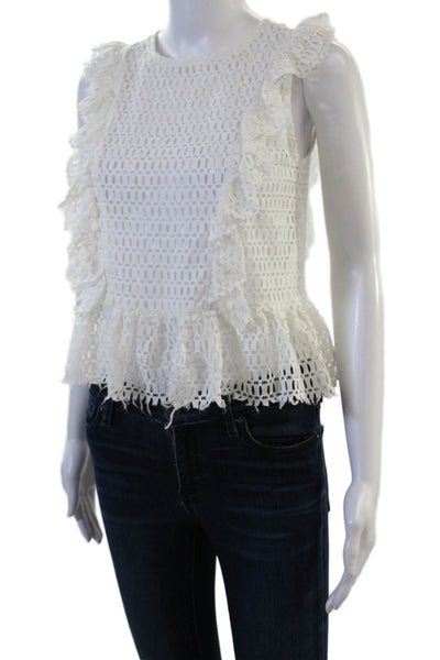 After Market Womens Bohemian Geometric Sleeveless Blouse White Crew Neck Size S