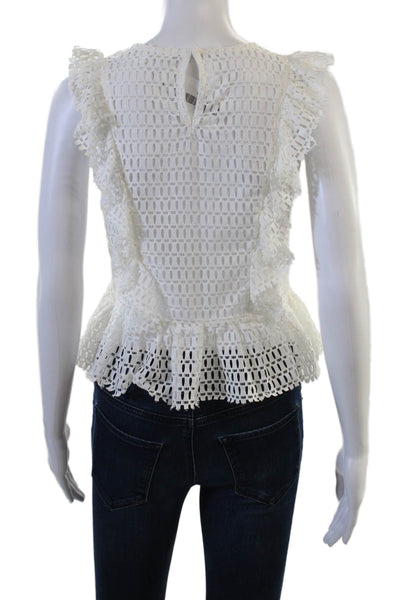 After Market Womens Bohemian Geometric Sleeveless Blouse White Crew Neck Size S