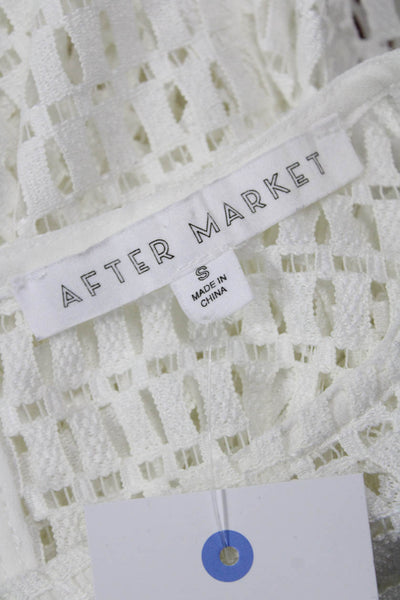 After Market Womens Bohemian Geometric Sleeveless Blouse White Crew Neck Size S