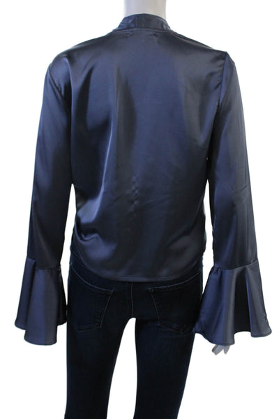 Boujee Womens Cropped Bohemian Dark Blue Long Sleeve Blouse Polyester Size S
