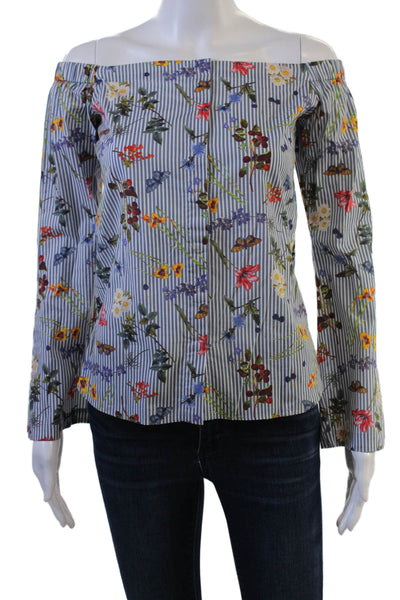 Bailey 44 Women Blue Silk Floral Butterfly Long Sleeve Blouse Size S