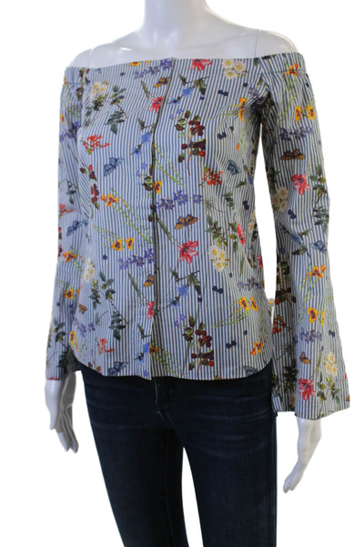 Bailey 44 Women Blue Silk Floral Butterfly Long Sleeve Blouse Size S