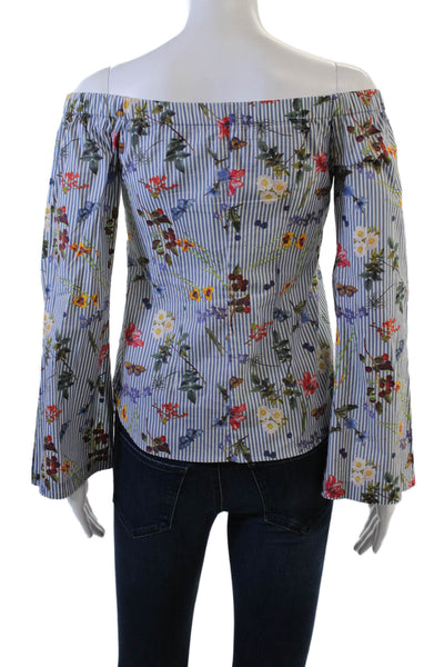 Bailey 44 Women Blue Silk Floral Butterfly Long Sleeve Blouse Size S