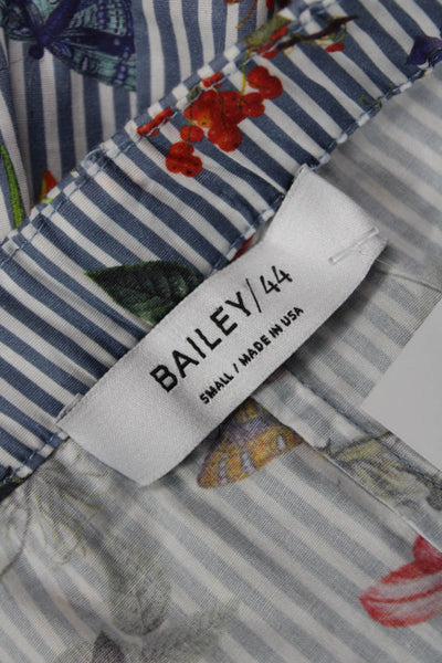 Bailey 44 Women Blue Silk Floral Butterfly Long Sleeve Blouse Size S