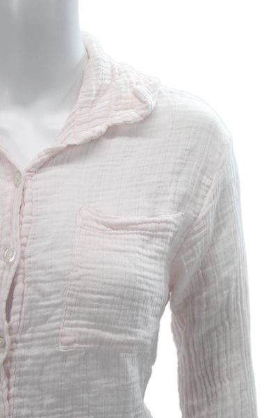 Q House of Basics Women Pink Cotton Long Sleeve Button-Up Blouse Size M
